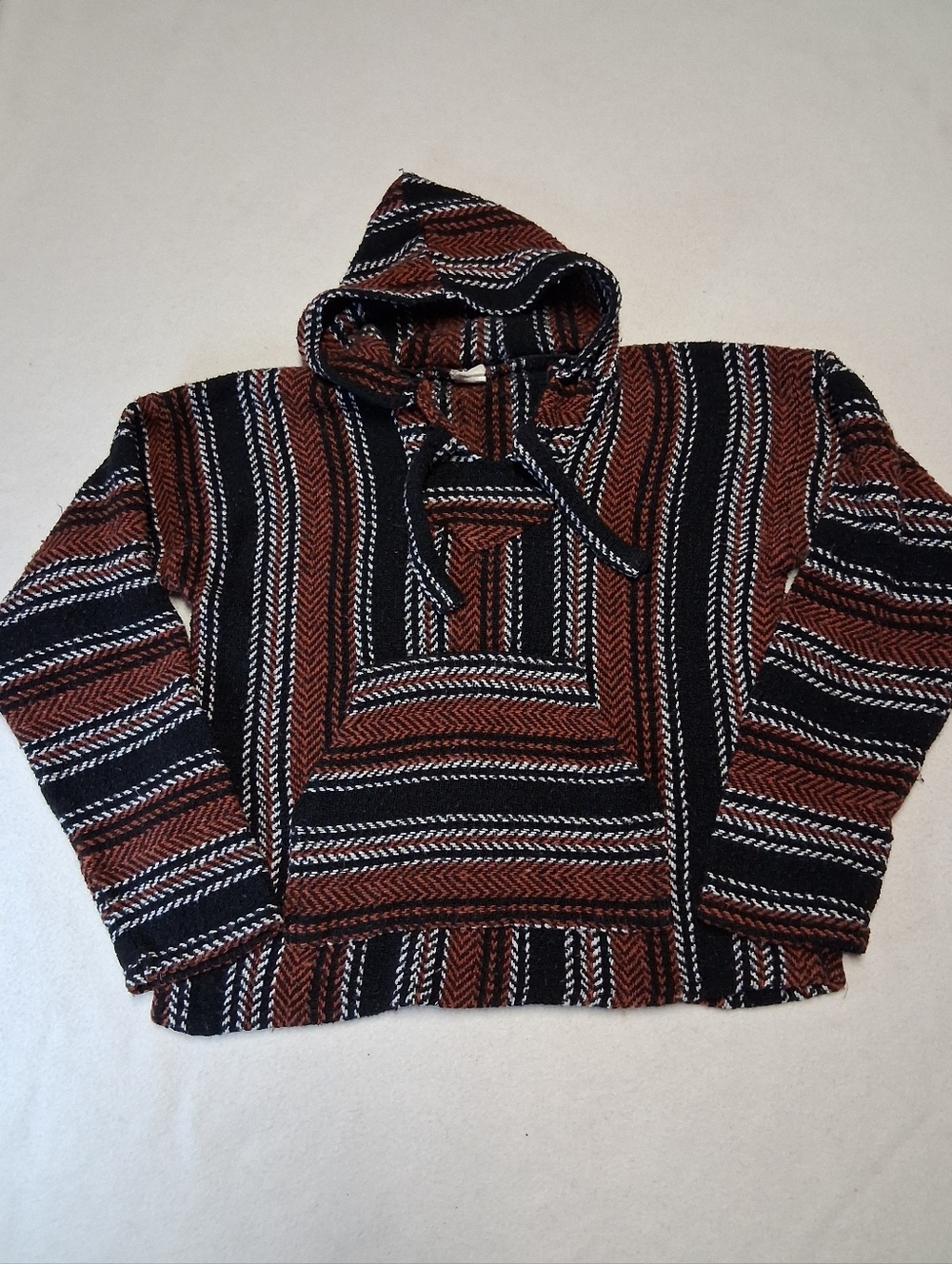 Striped Hooded Baja-Style Men’s Sweater in Black and Brown